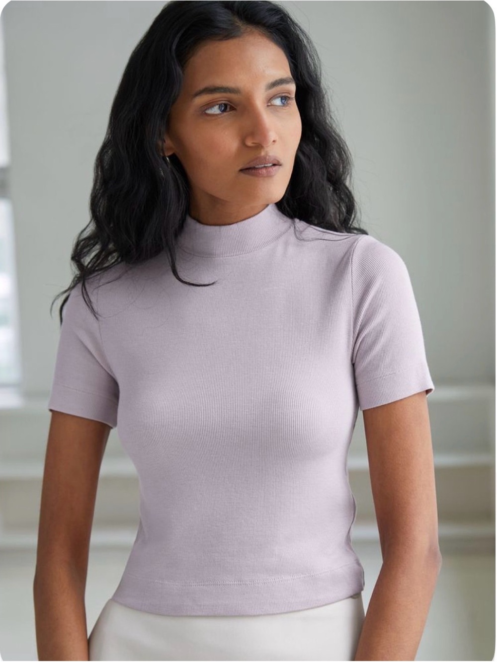 Aritzia Gonzalo Lilac Mock Neck Short Sleeve Top
